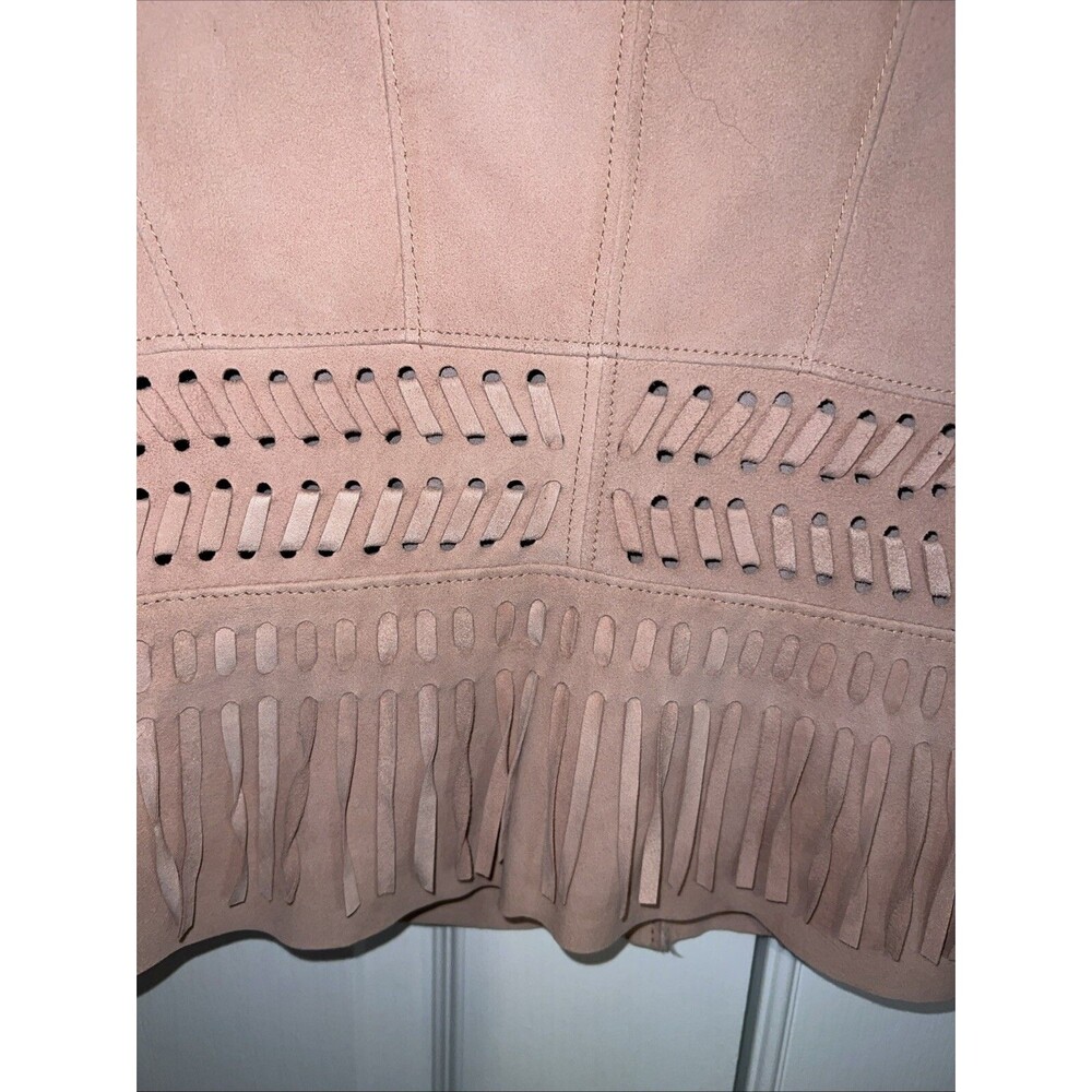 WHITE HOUSE BLACK MARKET Women Fringe Leather Suede Jacket Small Light Pink Boho - Picture 10 of 16